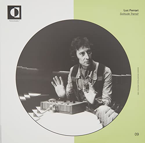 Vinyl record cover featuring a portrait of Luc Ferrari and electronic equipment.
