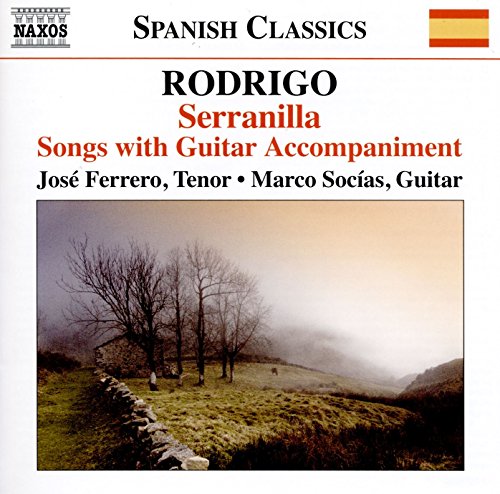 CD cover for Rodrigo's Serranilla featuring a misty landscape with trees and a stone wall.