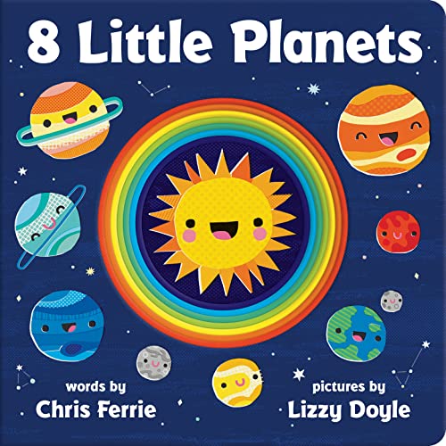 Cover of 8 Little Planets book featuring a smiling sun surrounded by cartoon planets.