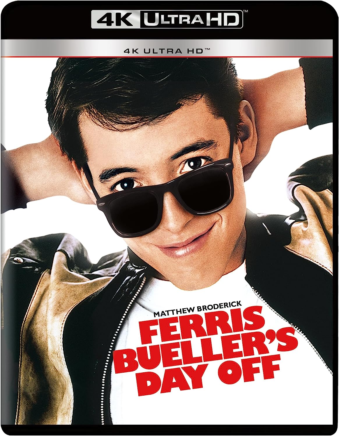 Matthew Broderick wearing sunglasses on the Ferris Bueller's Day Off 4K Ultra HD cover.