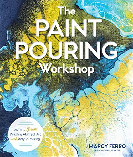 Book cover with abstract blue and yellow acrylic paint pour design.