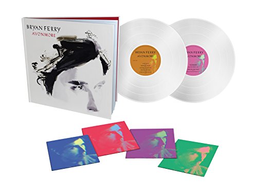 Bryan Ferry’s “Avonmore” vinyl record with white discs and colorful inserts.