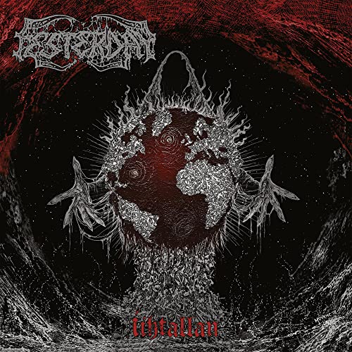 Dark album cover with a distorted Earth image and spiky, skeletal details.