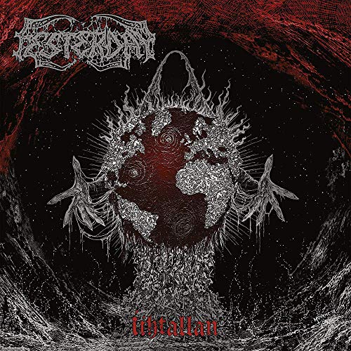 Dark album cover featuring a distorted Earth with spiky, skeletal imagery.