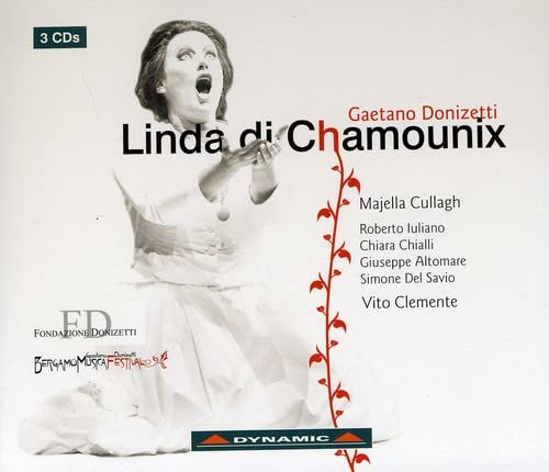 CD cover for Donizetti’s “Linda di Chamounix” opera, featuring a soprano.