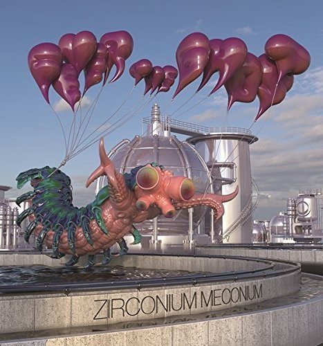 CD cover: Surreal pink creature with balloon-like shapes, industrial background.