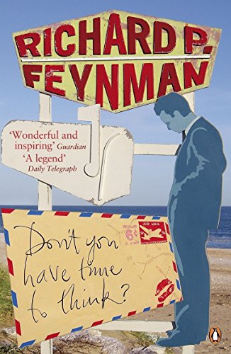 Book cover featuring Richard P. Feynman, a mailbox, and an airmail envelope on a beach.