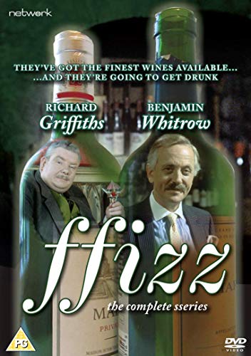 DVD cover for Ffizz featuring actors Richard Griffiths and Benjamin Whitrow behind wine bottles.