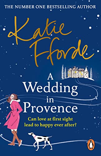 Book cover: “A Wedding in Provence” with woman, dog, and house illustration.