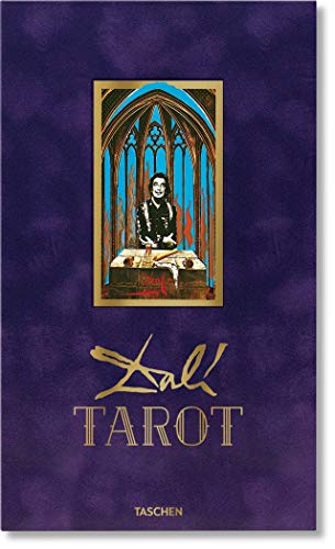Purple tarot deck cover featuring a surreal painting within a gold frame.