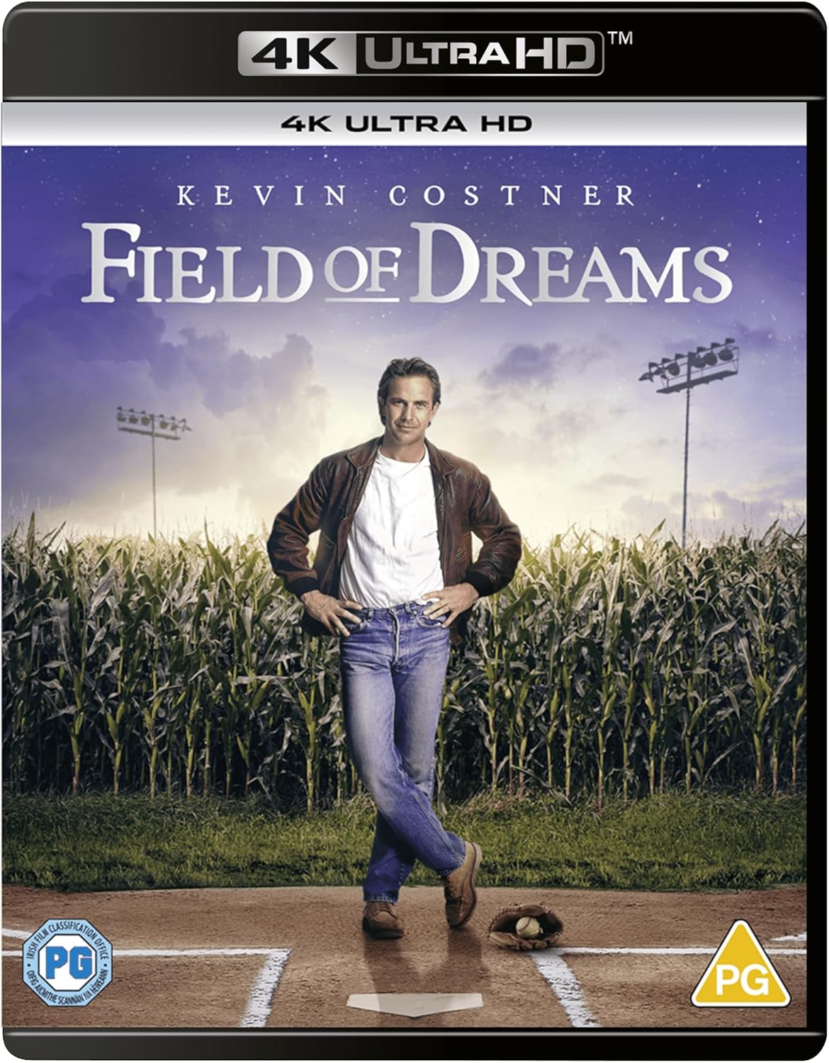 “Field of Dreams” Blu-ray cover featuring Kevin Costner in a cornfield.