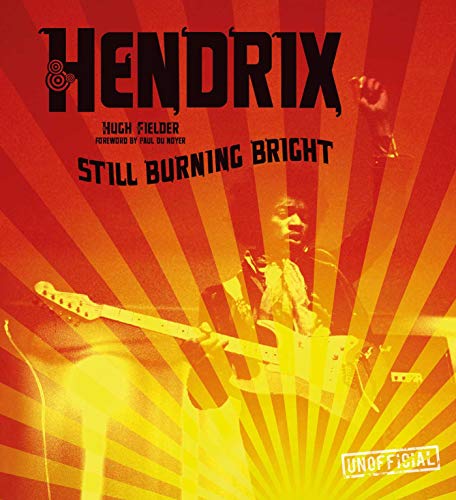 Jimi Hendrix playing guitar on a bright orange and yellow book cover.