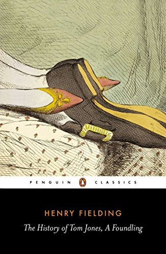 Book cover featuring an illustration of 18th-century shoes and the title Tom Jones.