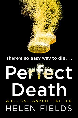 Book cover: black background with gold dust and white text, “Perfect Death”.