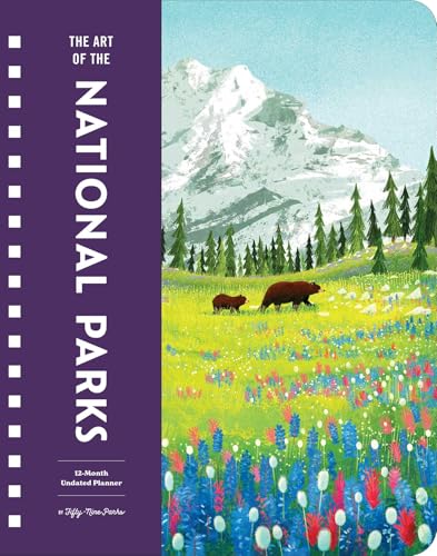 Planner cover with illustrated mountain landscape and two bears.