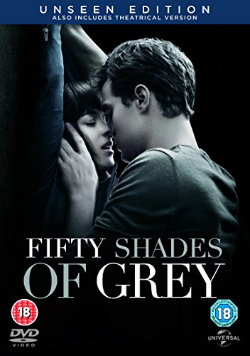 DVD cover for "Fifty Shades of Grey" featuring a couple embracing.