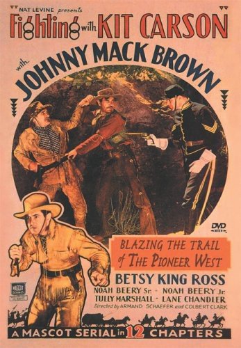 Vintage DVD cover for "Fighting With Kit Carson" featuring cowboys with guns.