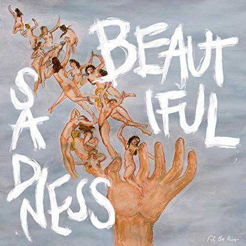 Painted album cover with figures and large, textured text: "Beautiful Sadness".