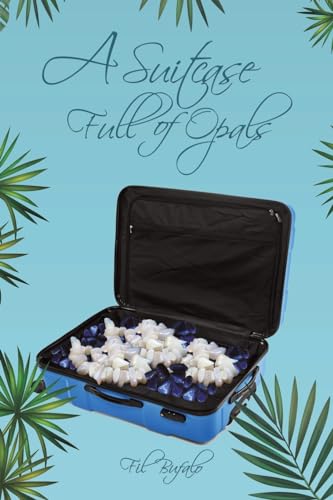 Book cover: open blue suitcase filled with shimmering white opals.