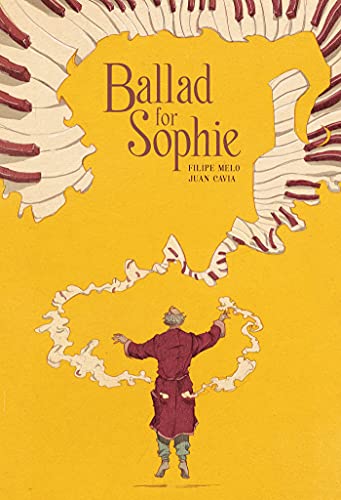 Book cover: yellow background, man conducting, piano keys design.