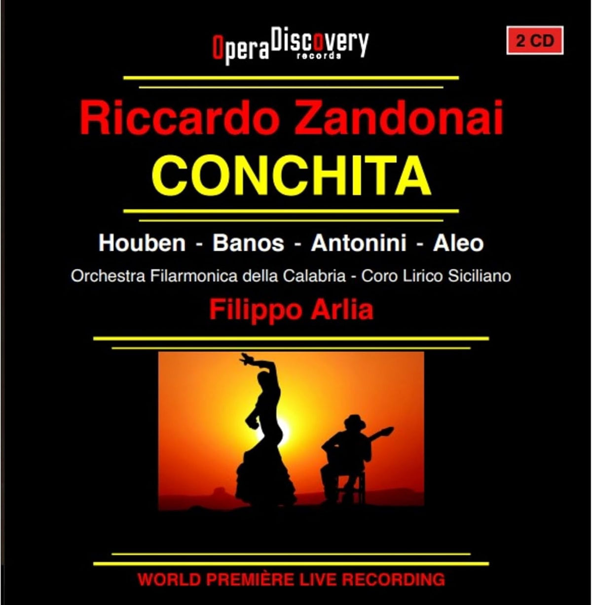 CD cover for Riccardo Zandonai’s “Conchita,” featuring a silhouetted stage scene.