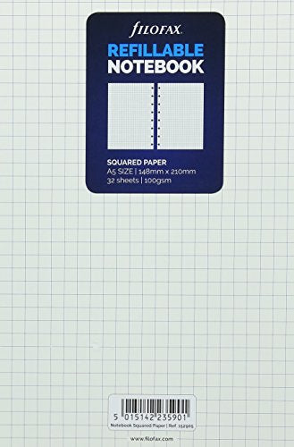 Filofax A5 squared paper refill with a dark blue information label at the top.