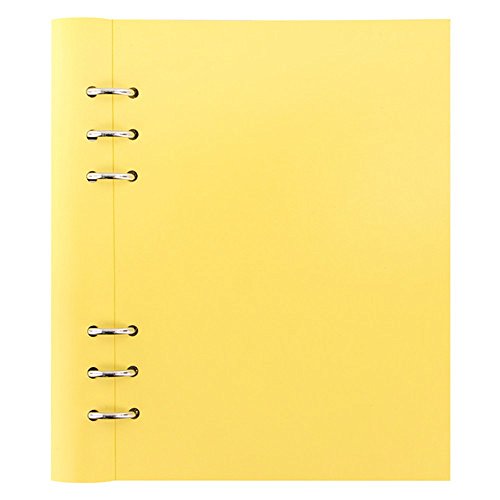 Yellow A5 notebook with silver six-ring binder on the left side.