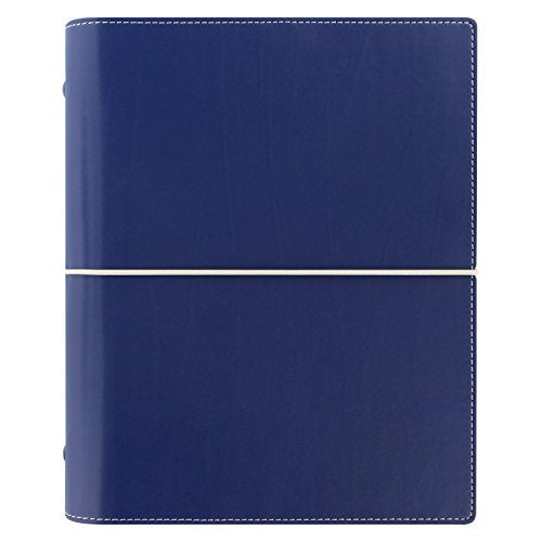 Navy blue A5 Filofax organiser with a white elastic closure band.