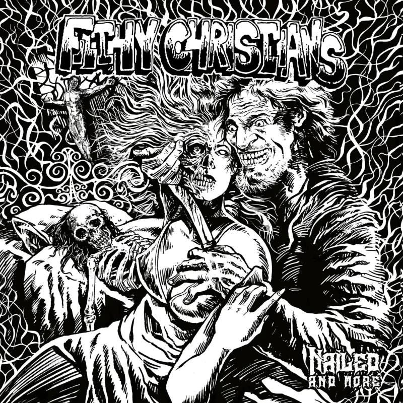 Black and white CD cover with grotesque, swirling imagery of skulls and figures.