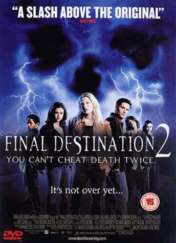 DVD cover for horror film “Final Destination 2” with stormy sky and people.