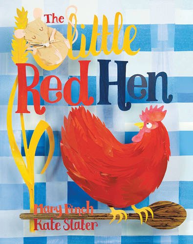 Book cover featuring a red hen, wheat, and a small mouse.