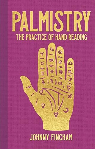 Book cover with a gold hand illustration featuring astrological symbols on a purple background.