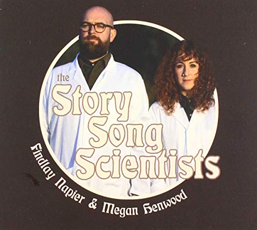 "CD cover featuring a man and woman in lab coats, dark brown background."