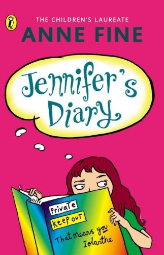 Book cover for "Jennifer's Diary" featuring a girl hiding behind an open diary.