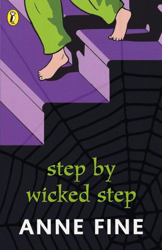 Book cover: feet on purple stairs, title “step by wicked step”.