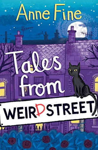 Book cover: illustrated purple house, black cat, full moon, title “Tales from Weird Street”.