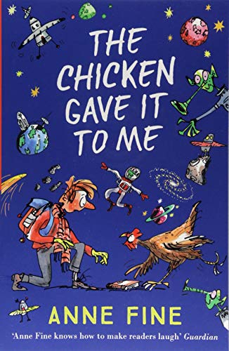 Book cover: colorful cartoon illustration of a chicken, astronaut, and aliens.