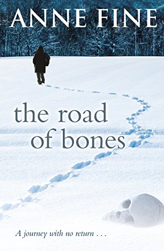 Book cover: snowy landscape, footprints, skull, and a figure walking away.