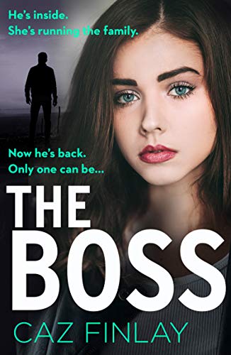 Book cover: woman’s face, shadowy figure, bold title “THE BOSS”.