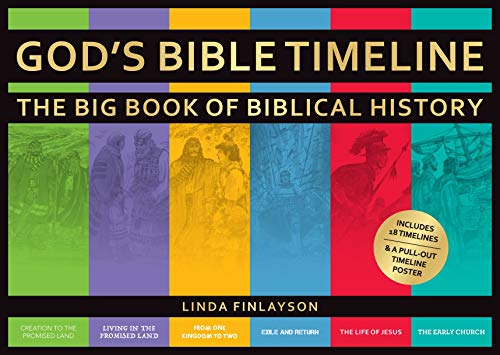 Book cover with colorful panels depicting biblical scenes and timeline details.
