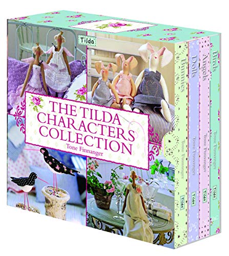 A boxed set of Tilda craft books featuring handmade fabric dolls, bunnies, and birds.