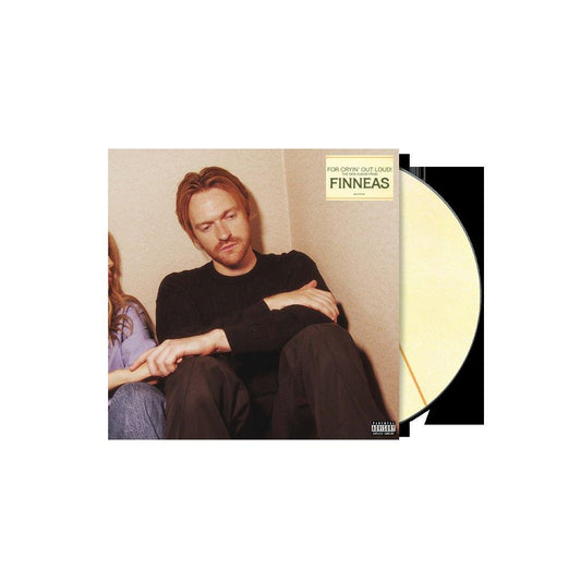 Finneas album cover showing a man sitting next to a person in a room.