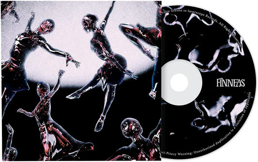 Multiple mirrored, metallic figures in dance poses against a dark background with light.