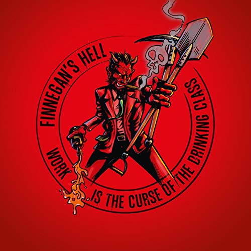 Red album cover with cartoon devil holding tools, surrounded by text.
