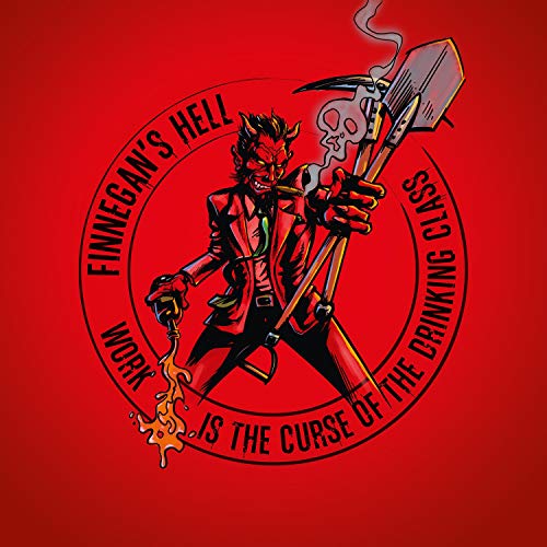 Red album cover with cartoon devil holding tools, surrounded by text.
