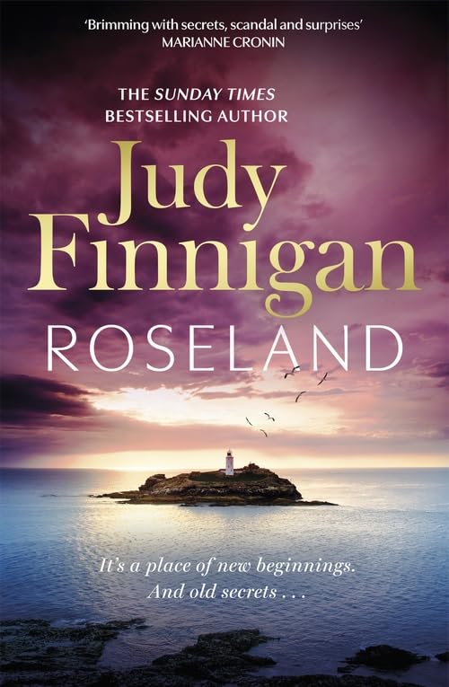Book cover: “Roseland” by Judy Finnigan, featuring a coastal landscape.