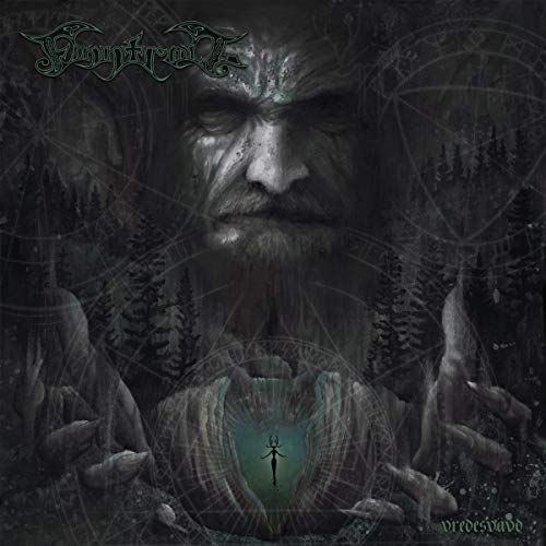 Finntroll album cover: weathered face with forest and rune-like imagery.