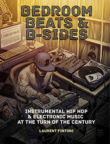 An illustration of a person making music in a room filled with vinyl records.