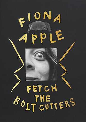 Fiona Apple's "Fetch the Bolt Cutters" book cover with portrait and dog.