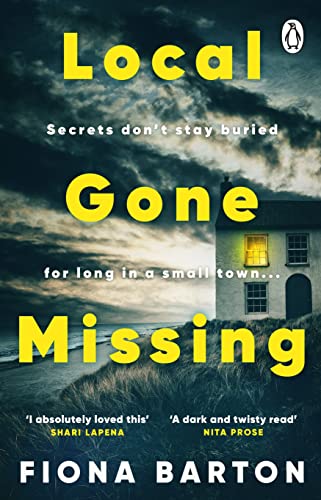 Book cover: "Local Gone Missing" with a coastal house silhouetted against stormy skies.